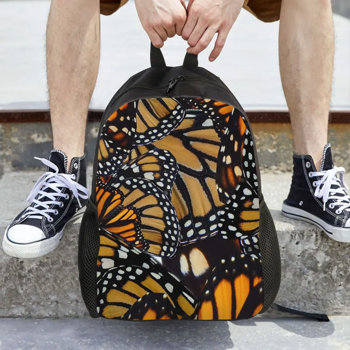 Butterfly Orange Pattern Backpack Daypack Large Capacity Kids BookBag School Bag Shoulder Bags for Men Women