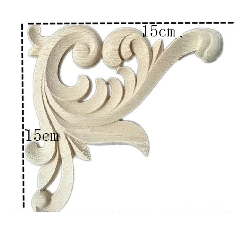 15cm Wood Carved Corner Onlay Applique Frame Unpainted Frame Cupboard Cabinet Decal for Home Furniture Decoration