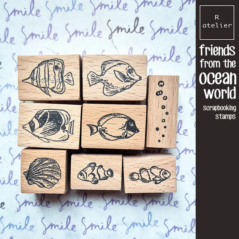 Mini Stamp Scrapbooking, Ocean Fish, Diary Decoration, Cute Scrapbook Journaling Wooden Stamps