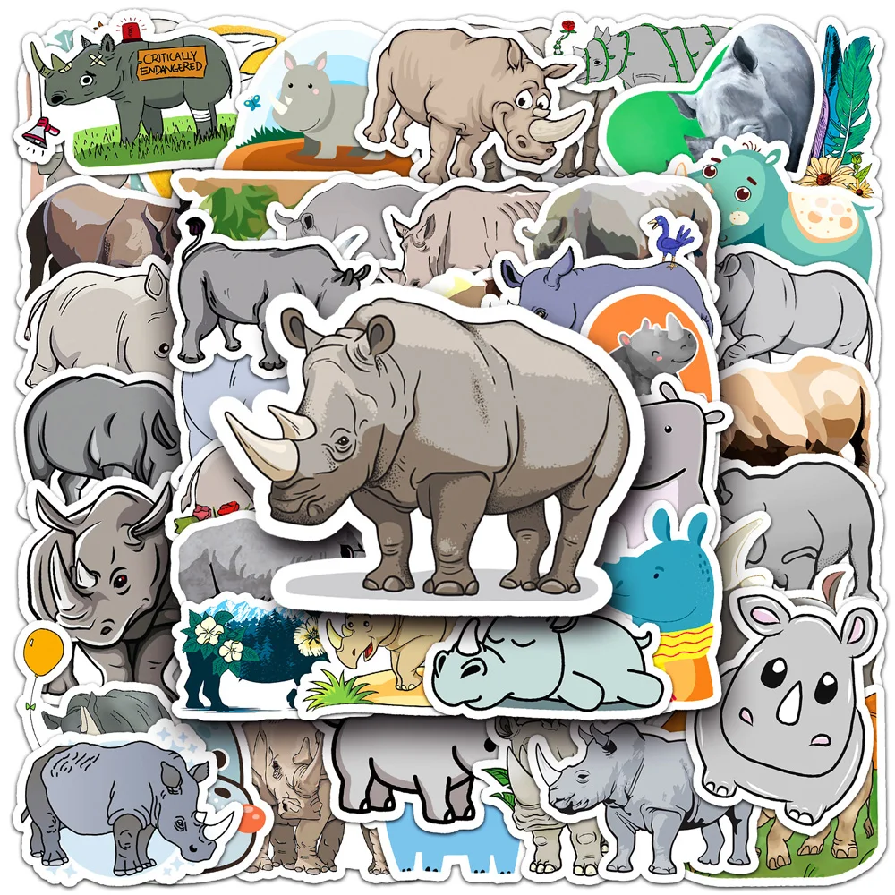 

10/30/50pcs Animal Rhino Stickers for Kids Graffiti Phone Case Suitcase Fridge Water Bottle Waterproof Cartoon Stickers Decals