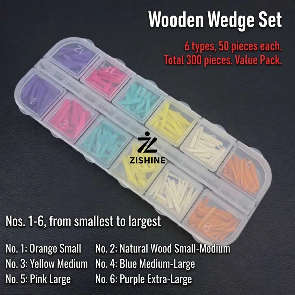 300Pcs/Box Dental Interdental Wooden Wedges 6 Sizes Color Coded Tooth Gap Wedge Teeth Filling Restorative Dentist Consumables