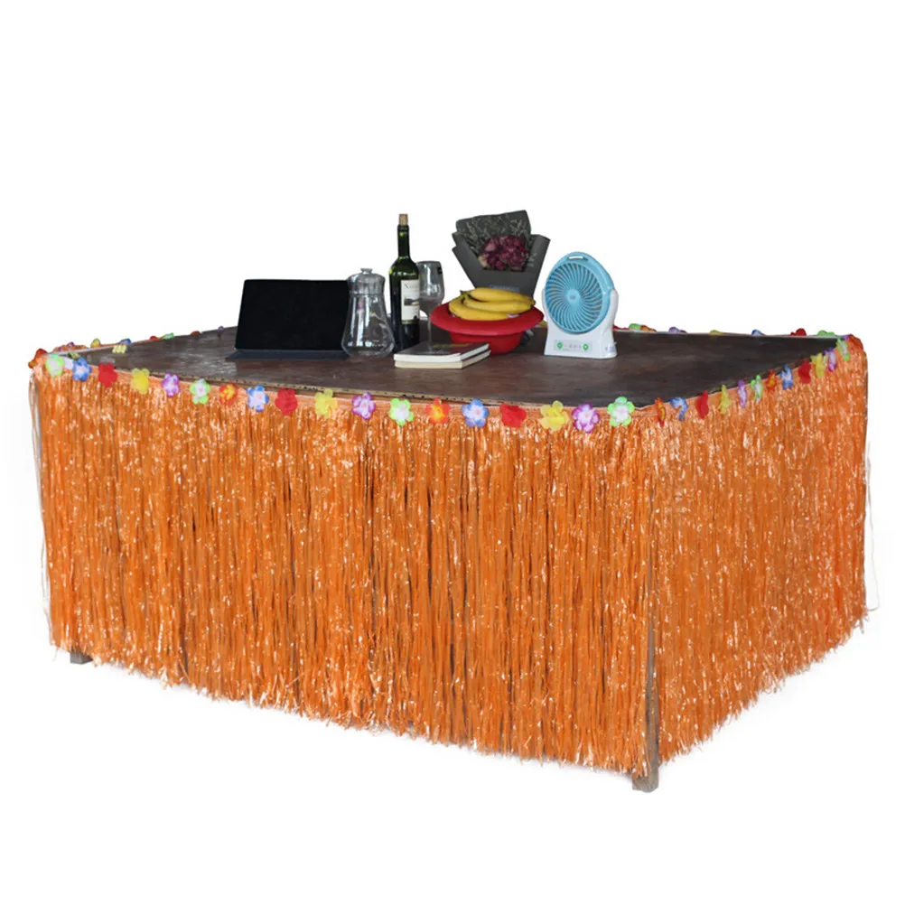 Grass Table Skirt Hawaiian Style Luau Party Decoration Orange 276x75cm Table Skirts for Parties Grass Desk Skirt