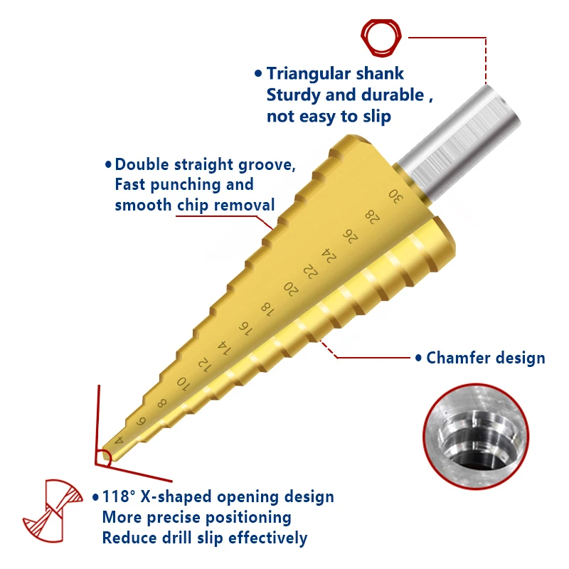 4-30mm HSS Straight Groove Step Drill Bit Titanium Coated Wood Metal Hole Cutter Core Drilling Tools Set