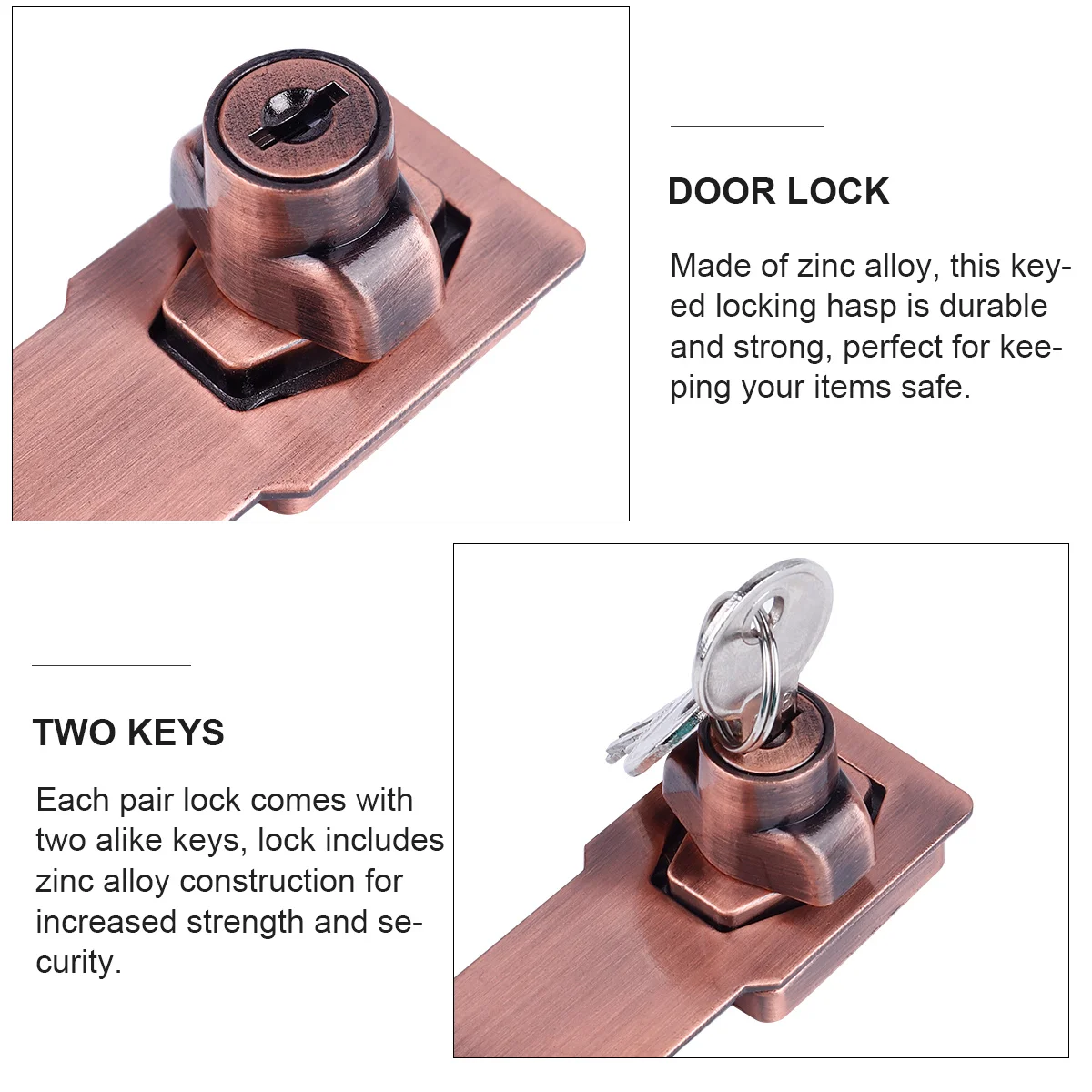 

3 Inch 90 Degree Zinc Alloy Keyed Hasp Lock for Luggage Accessories Cabinets Drawers Heavy Duty Safety Locking Clasp Secure