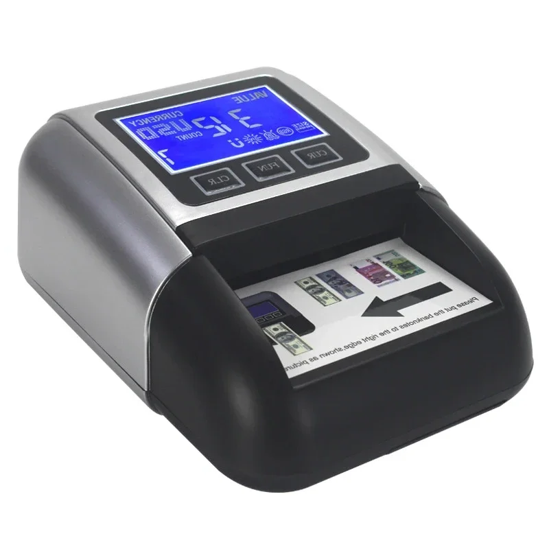 Automatic Counterfeit Bill Detector for USD and EUR Money in 4-Way - Money Counter Machine with Color Display, by UV/MG/IR/ Size