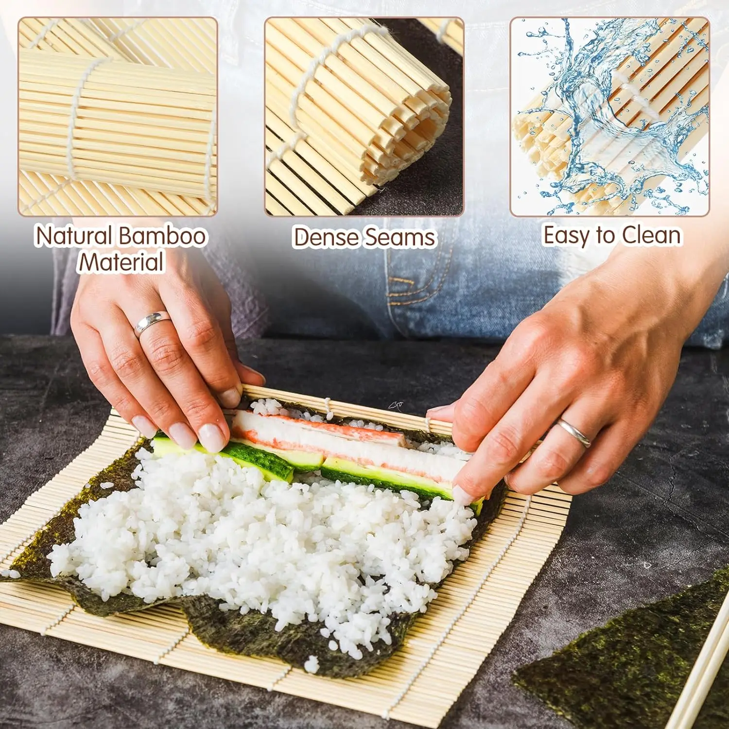 3Pcs Bamboo Sushi Rolling Mat Premium Sushi Mat Natural Bamboo Roll Placemat DIY Sushi Roller Mold Maker Helper for Beginner