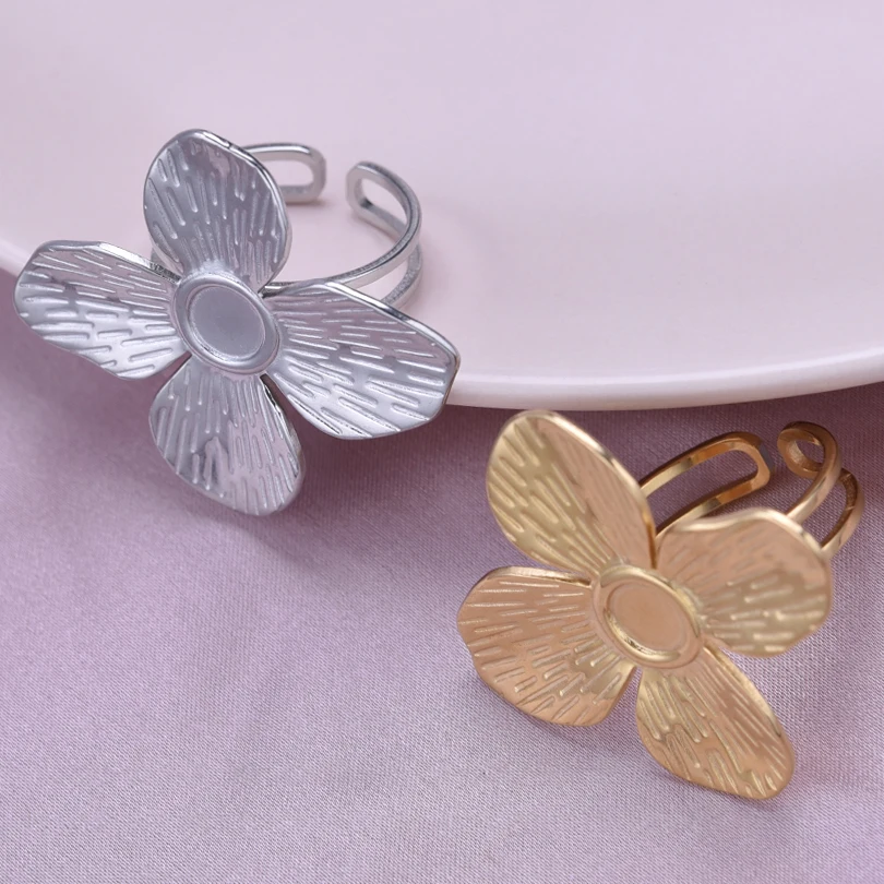 2/6Pcs Assorted Irregular Minimalist Chunky Open Finger Rings Stainless Steel Korean Styles Flower Leaves Anillos Mujer Jewelry