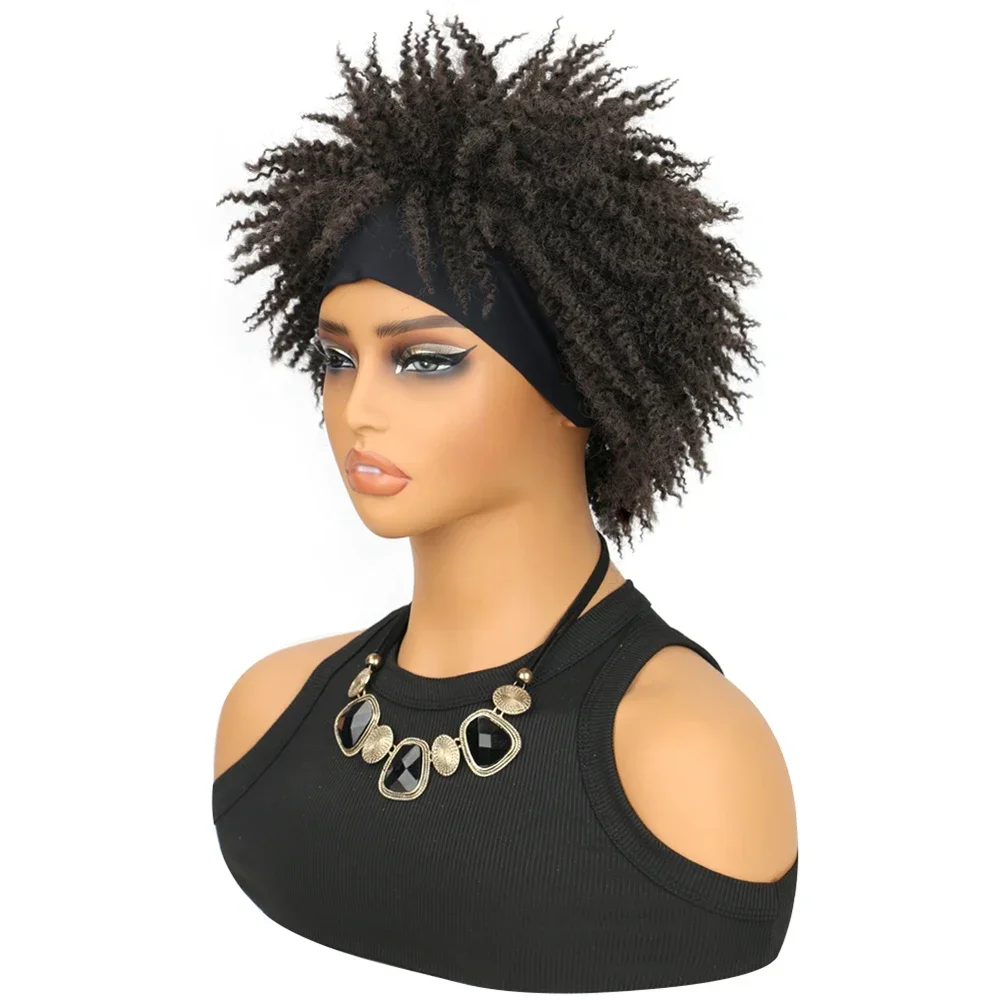 Afro Curly Kinky Headband Wigs Hedgehog Head Scarf Wigs Synthetic Short  Curly Wig For Women Heat Resistant Fiber Wig Daily Use