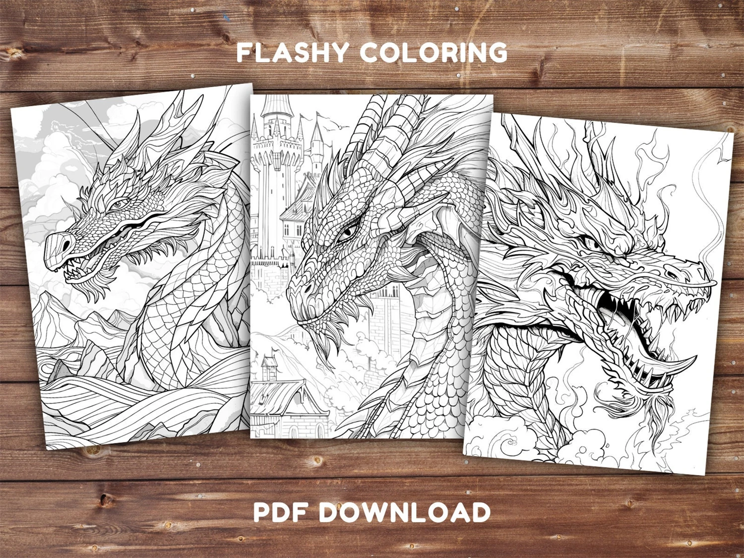 Giant Dragon Fantasy Coloring Book Large A4 Size 32 Pages Tear-Free Pages Adult Stress Relief Children's Enlightenment Educational Coloring Book Fun Parent-Child Activity Gift