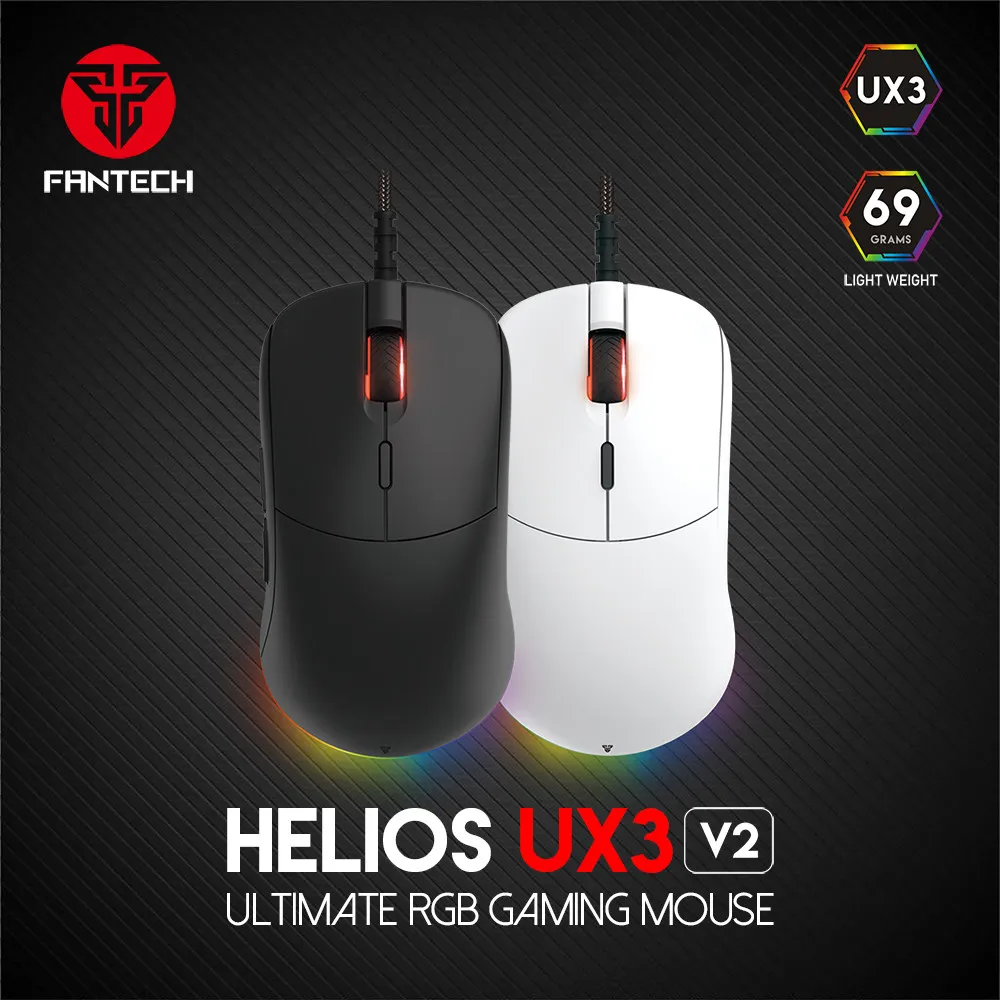 FANTECH HELIOS UX3 V2 Wired Gaming Mouse Pixart 3389 Sensor 69g Ultra-Lightweight RGB 16000 DPI Ergonomic PC Esports Gamer