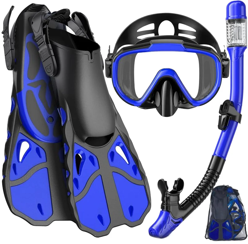 Adult HD Diving Snorkel Set Single Lens Glass Mask with Fins Scuba Snorkeling Swimming Equipment Rubber PC Customizable OEM