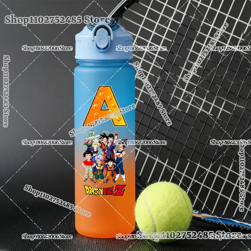 Botella de agua deportiva de plástico esmerilado con tapa abatible y pajita, diseño de dibujos animados de Dragon Ball Goku, con degradado de colores A-Z, para fitness al aire libre