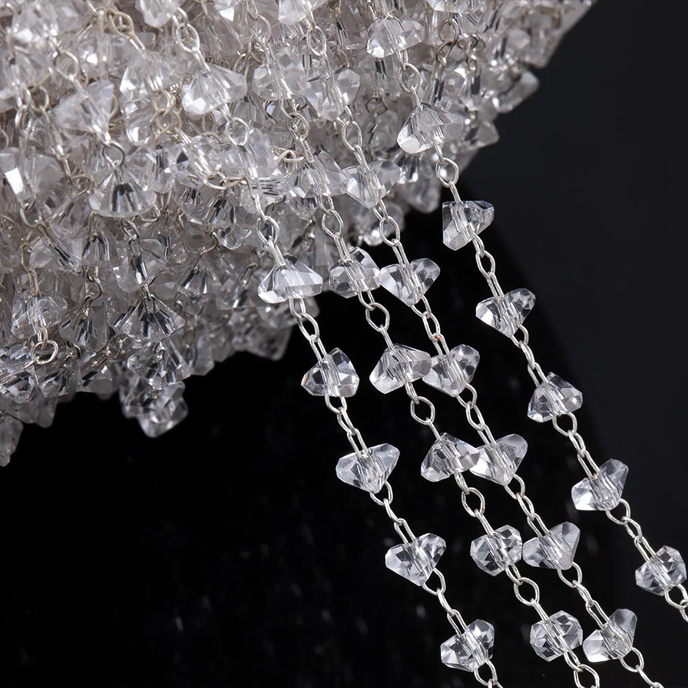 1meter Glass Beads Chains Bulk Metal Copper Link Necklace Crystal Chains for Diy Jewelry Making Bracelet Components Accessories