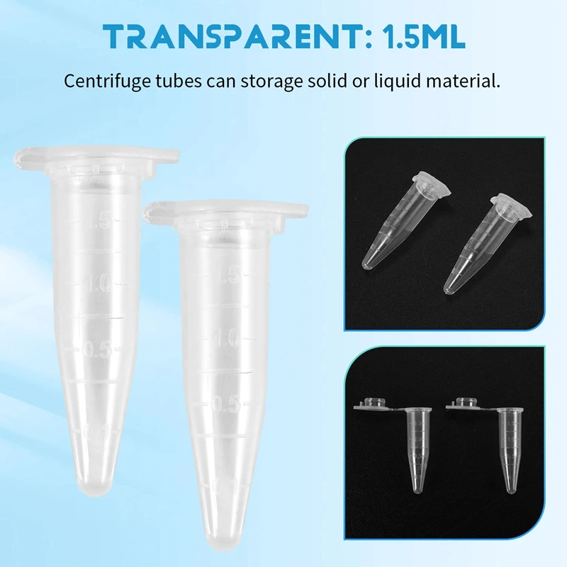 1000Pcs Mini Centrifuge Tubes 1.5Ml Raduated Clear Plastic Centrifuge Vials With Flat-Top Snap Cap