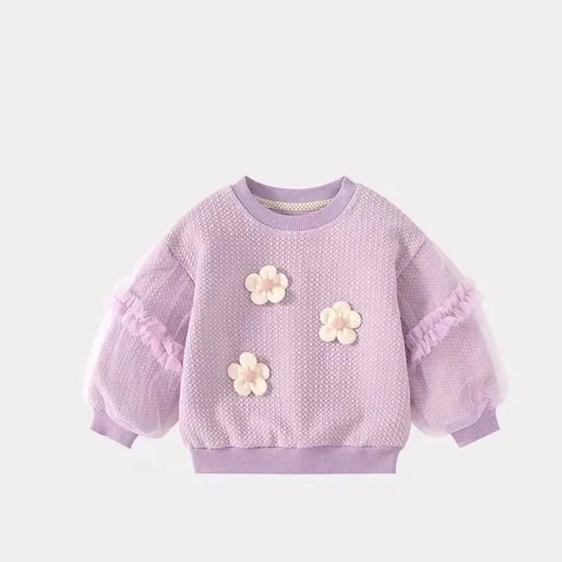 Ropa de algodón para bebé y niña, camiseta con flores, Tops de cuello redondo, prendas de vestir exteriores a la moda, primavera y otoño, 2024