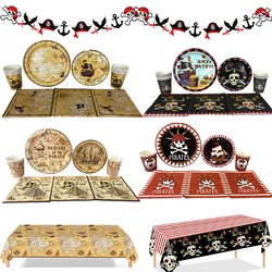 Tema pirata stoviglie usa e getta piatto tazza tovagliolo tovaglia Banner ragazzi pirata caccia al tesoro forniture per decorazioni per feste di compleanno