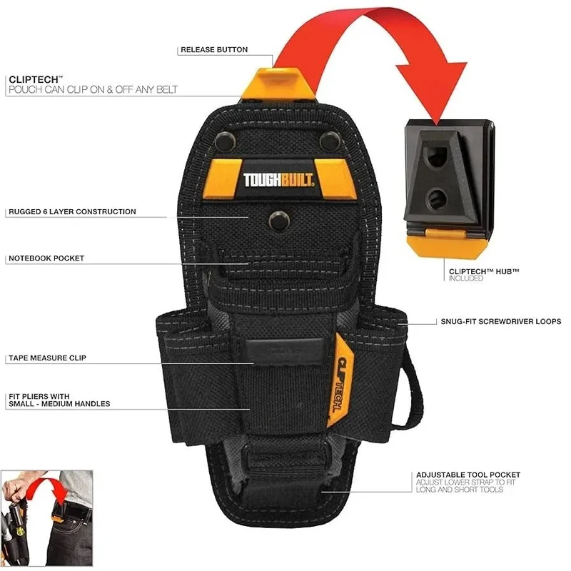Toughbuilt TB-CT-36-M7 Technician Tool Bag, 7 Pockets With ClipTech Hub Multi-Functional Storage, Suitable For Electricians And