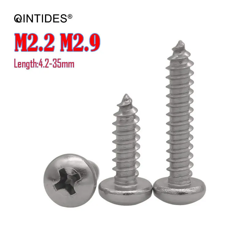 

500/4000Pcs M2.2 M2.9 Screw Length:3-35mm Pan Head Tapping Screws Self-Tapping Stainless Steel Screws