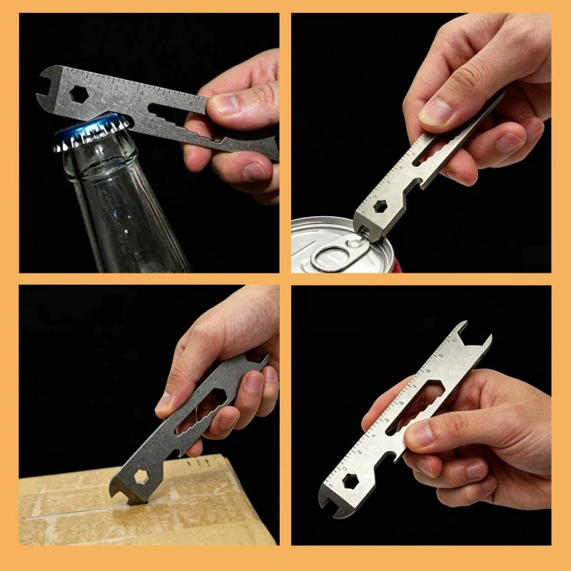 115mm TC4 titanium alloy pry bar multifunctional wrench bottle opener ruler tool pry bar outdoor camping EDC self-defense tool