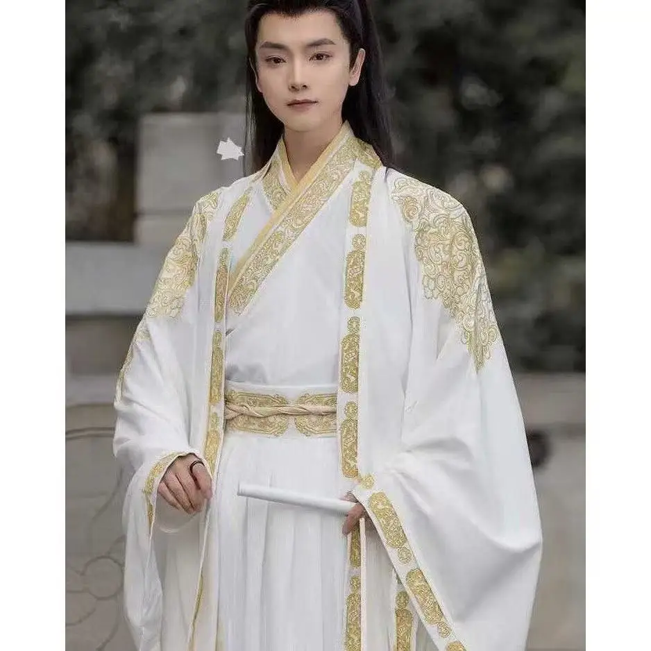 Traditional Chiense Hanfu Dress Men Women Weijin Period Cross Collar Embroidery Costume Vintage Royal Knight Cosplay Clothing