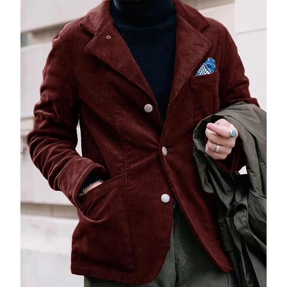 Men's Jacket Corduroy High Quality Fabric Single Breasted Jacket British Style Slim Fit Comfortable Men's Coat Casual Fashion