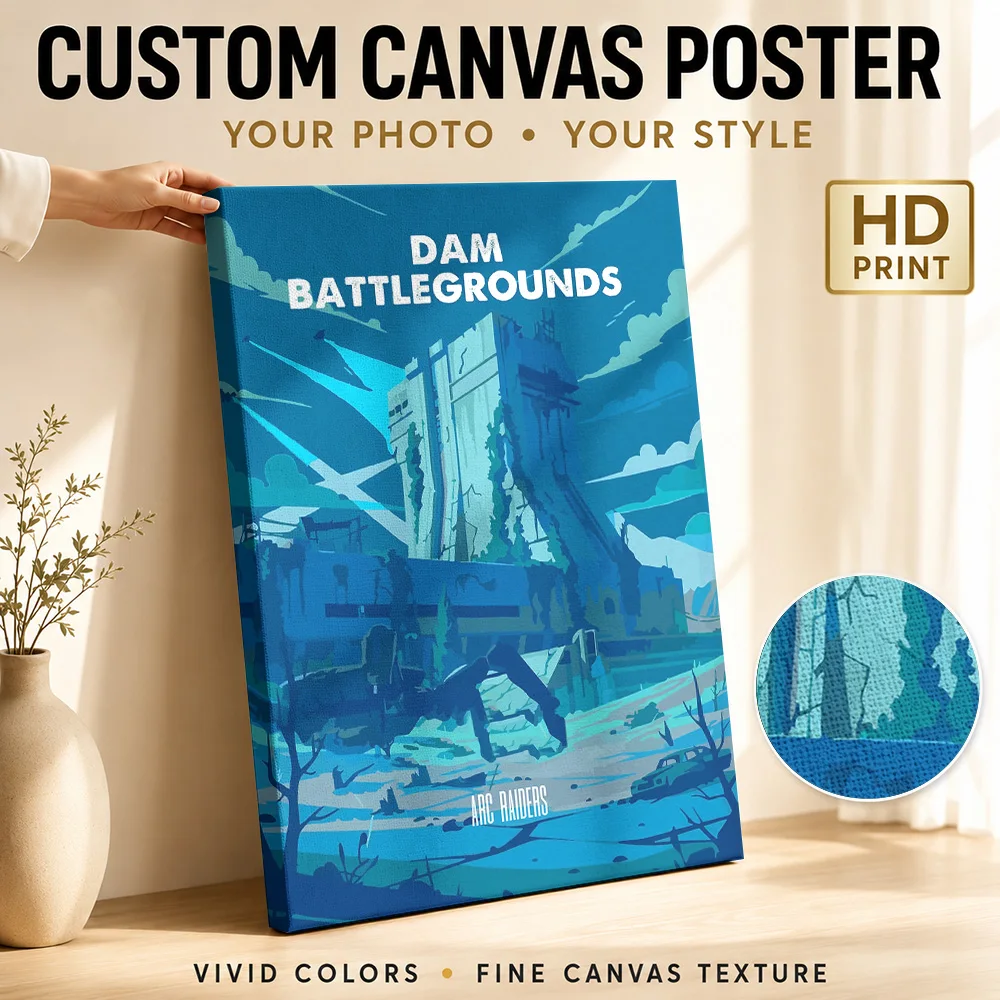 Dam Battlegrounds Arc Raiders Framed Canvas Print Poster Customized Photo Gaming Anime Canvas Wall Art for Teen Bedroom Decor