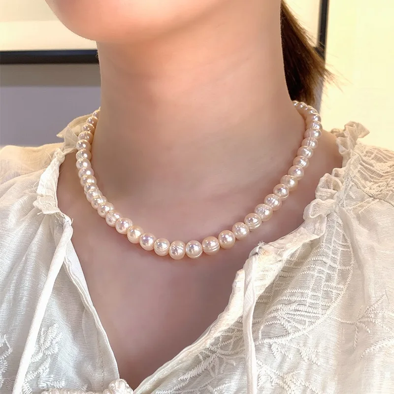 White Natural Pearl Necklace 8-9mm  Freshwater Pearl Choker Necklace For Women Fashion Jewelry Gift