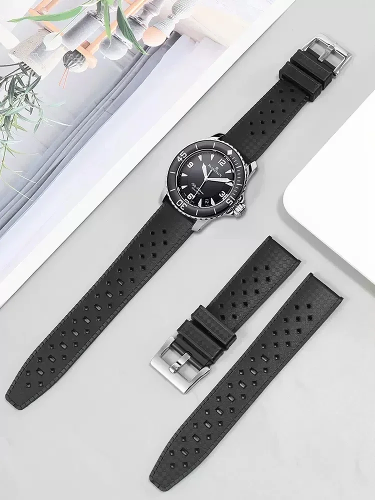 Silicone Watchbands 20mm Soft Rubber Strap Breathable Bracelet For Blancpain Belt Fifty Fathoms 5008B Watch Accessories Band