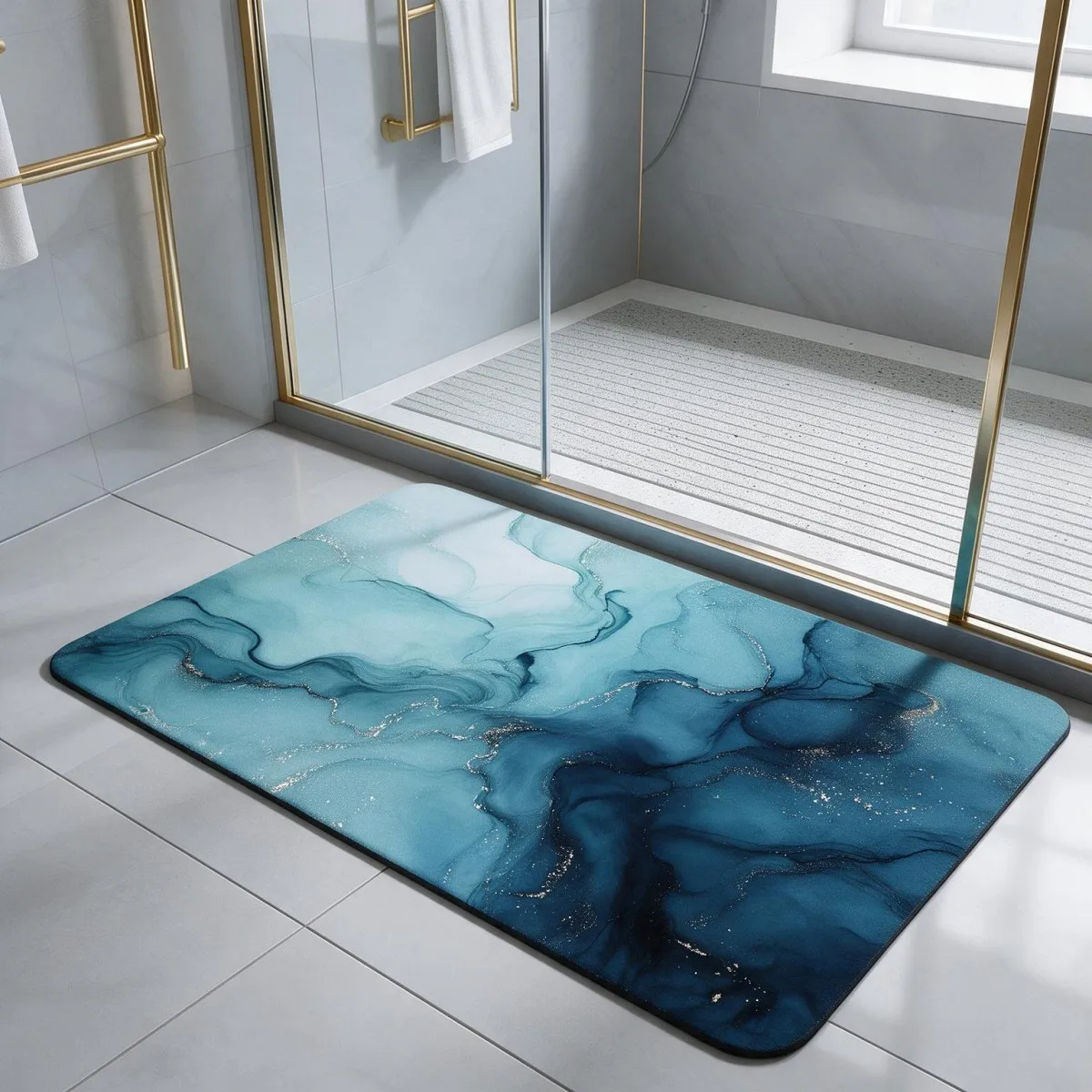 Tappetino da bagno quadrato in fango di diatomee, assorbente, con fondo in gomma antiscivolo, ideale per il bagno, il WC e l’ingresso.