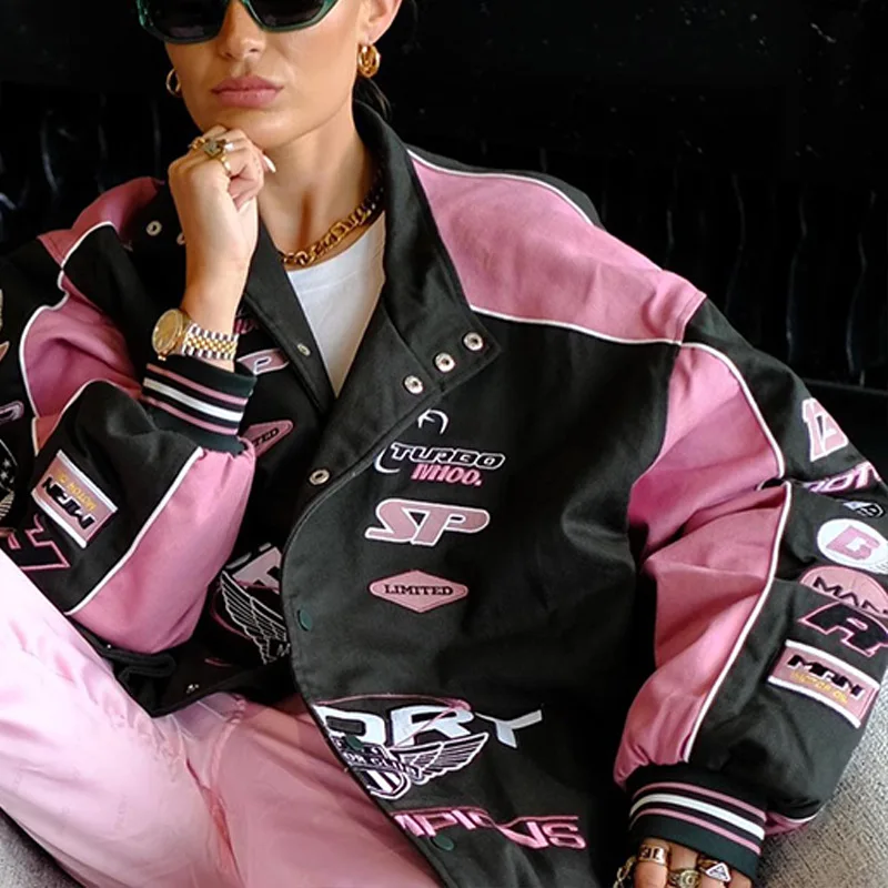 Trench Baseball Pink Jacket Varsity Y2K Streetwear Winter Women Clothes 2023 Long Racer Patchwork Jackets Letterman Coats