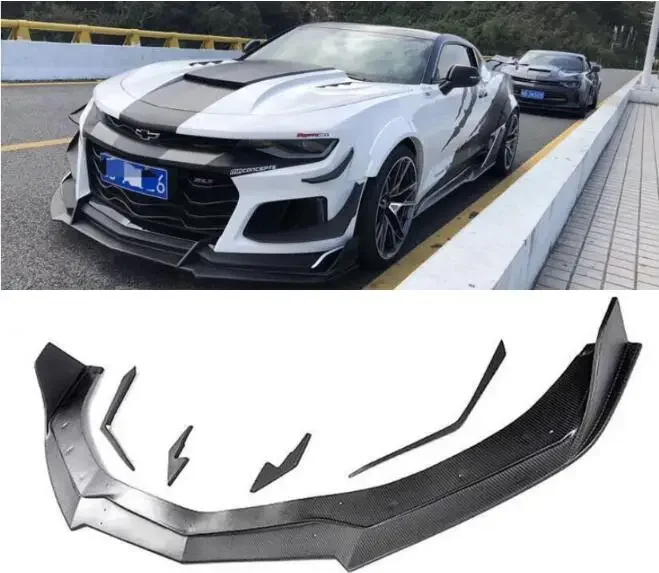 Real Carbon Fiber Front Bumper Splitters Lip + Side Aprons Angle For Chevy Chevrolet Camaro ZL1 2017 2018 2019 2020