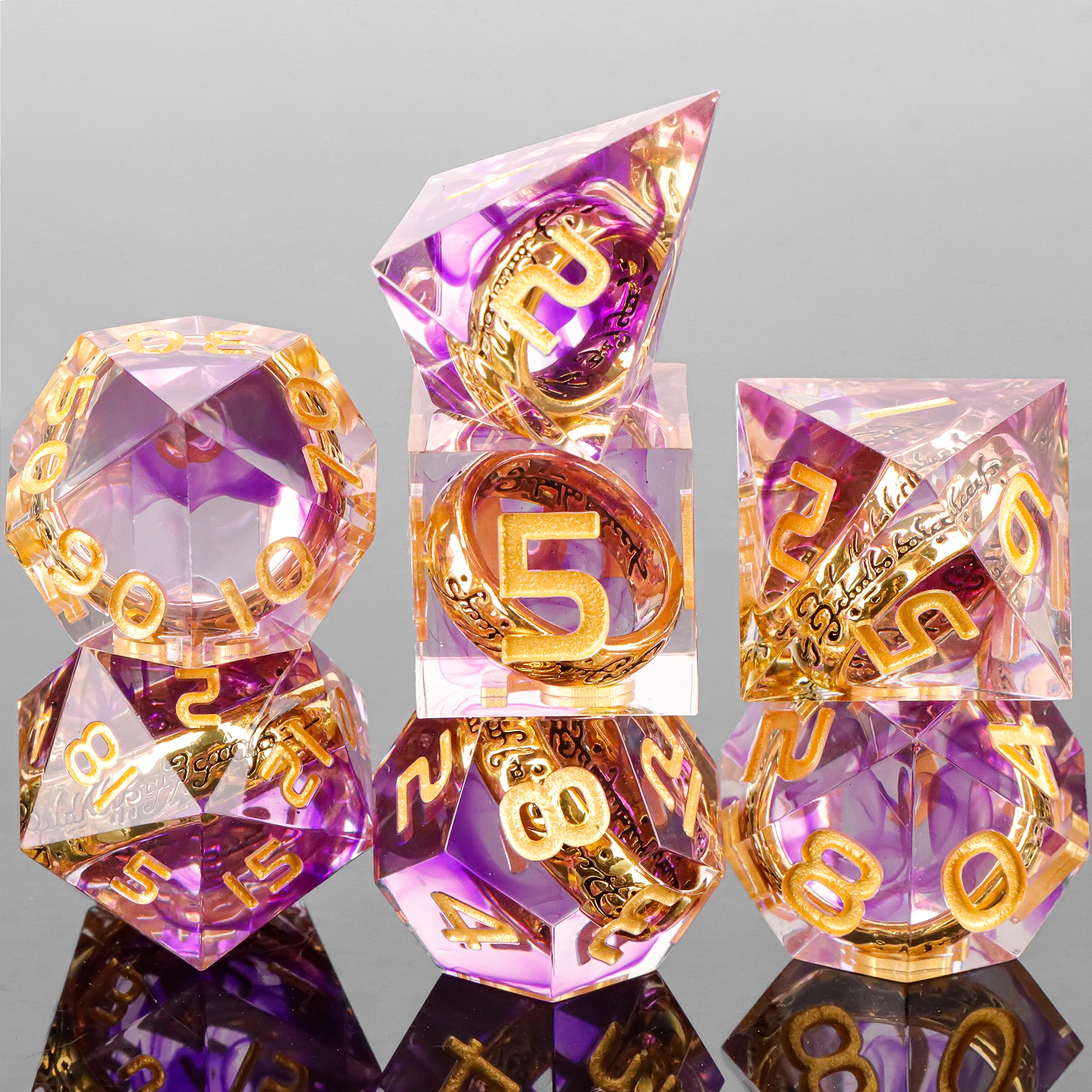 

Purple The Ring Resin Dice Set Table Game Dice for TRPG, Sharp Edge Resin D&D Dice for dungeons and dragon, RPG D+D Dice