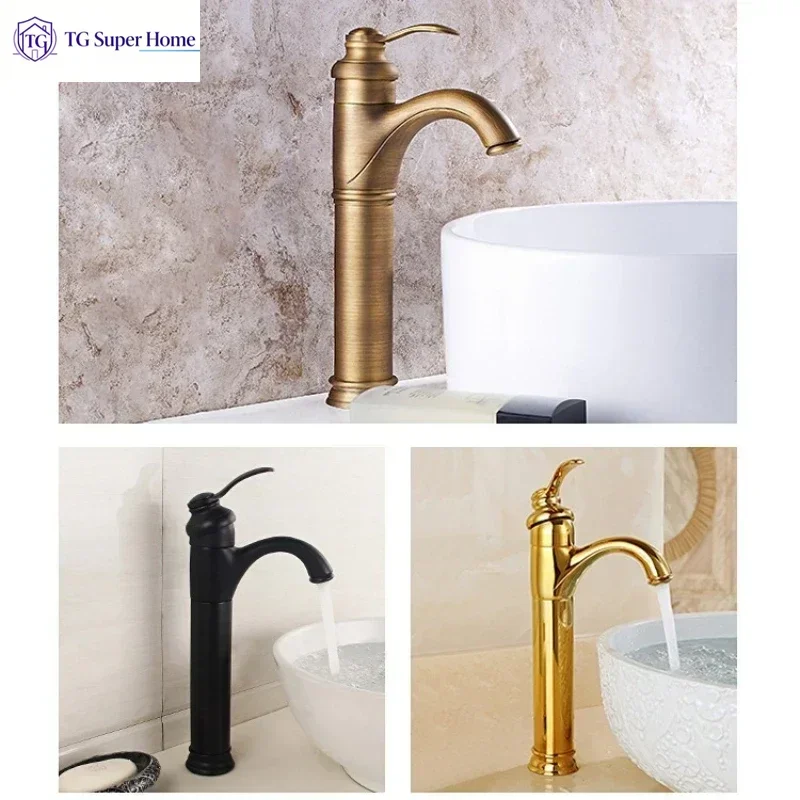 Vintage Brass European-Style Hot and Cold Basin Tap Single-Hole Basin Tap for Bathroom Use Suitable for Countertop Installation