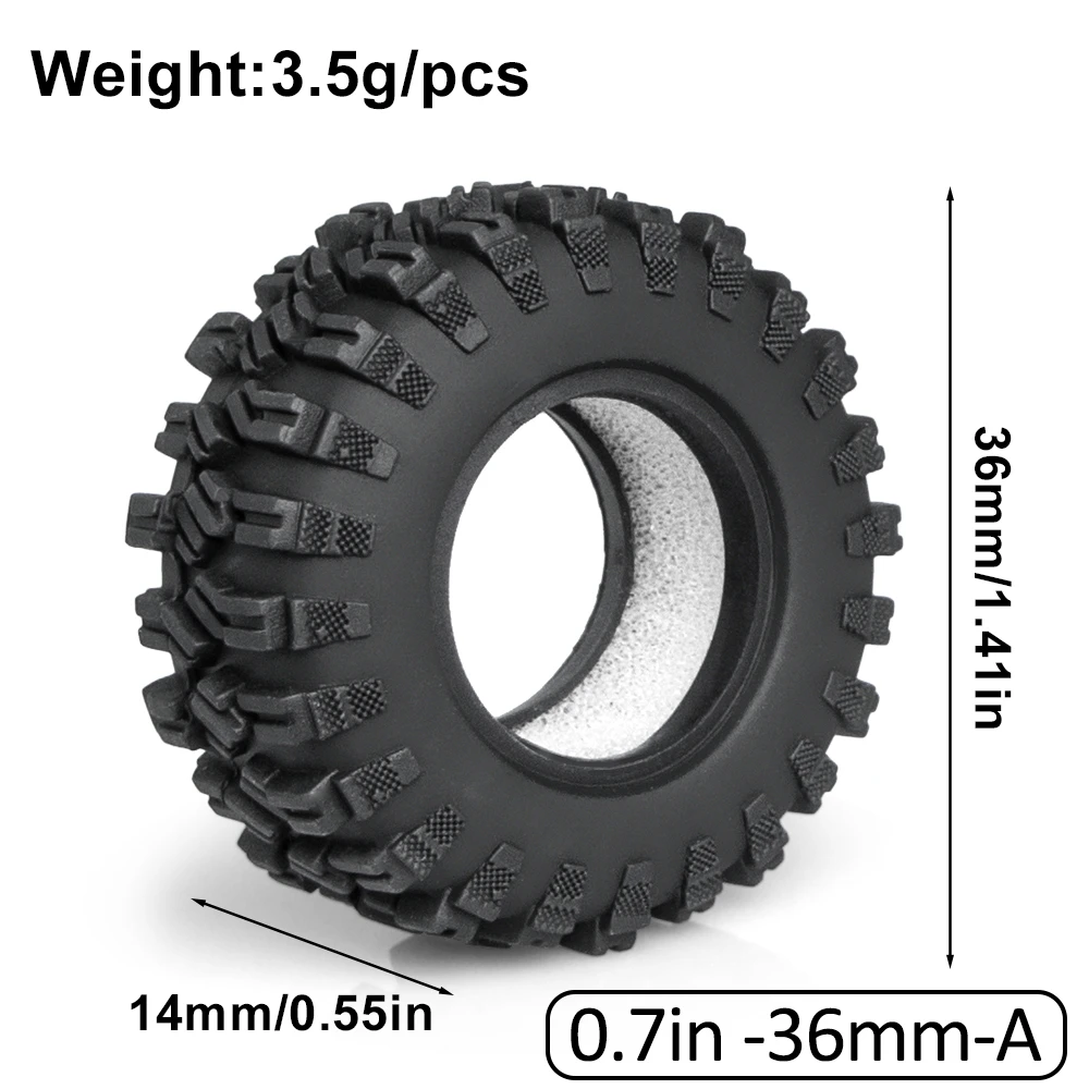0.7in 36mm 1/30 Rc Crawler Tires Soft Rubber All Terrain Tyres For 1/30 Rock Mud Car Axial Scx30 Ascent-32 Tires Upgrade Parts