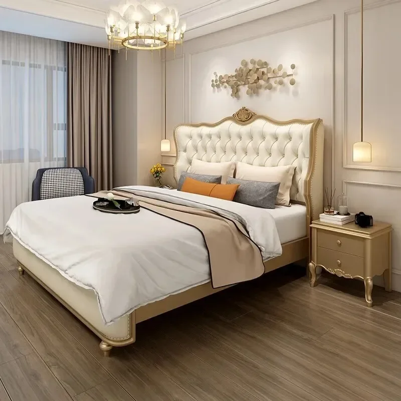 

Double Waterproof Bed Modern Gold Princess Luxury Queen Headboards Bed Double Frames Japanese Ergonomic Beliche Hotel Furniture