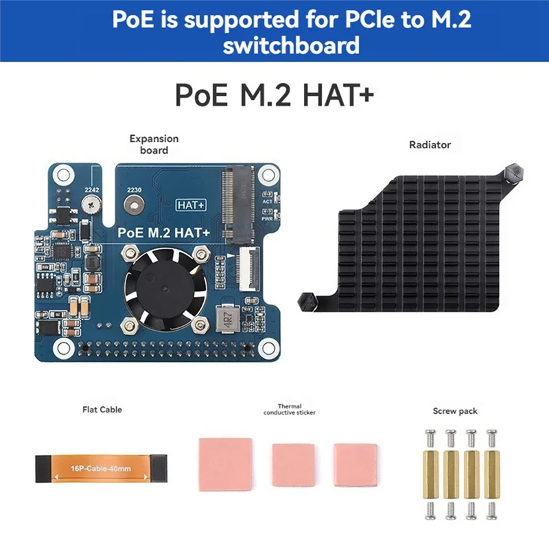 رائع لراسبيري Pi 5 POE M.2 قبعة Pcie إلى M.2 Nvme SSD لوح تمديد Gen3 8Gbps لـ 2242/2230 M.2 Nvme SSD