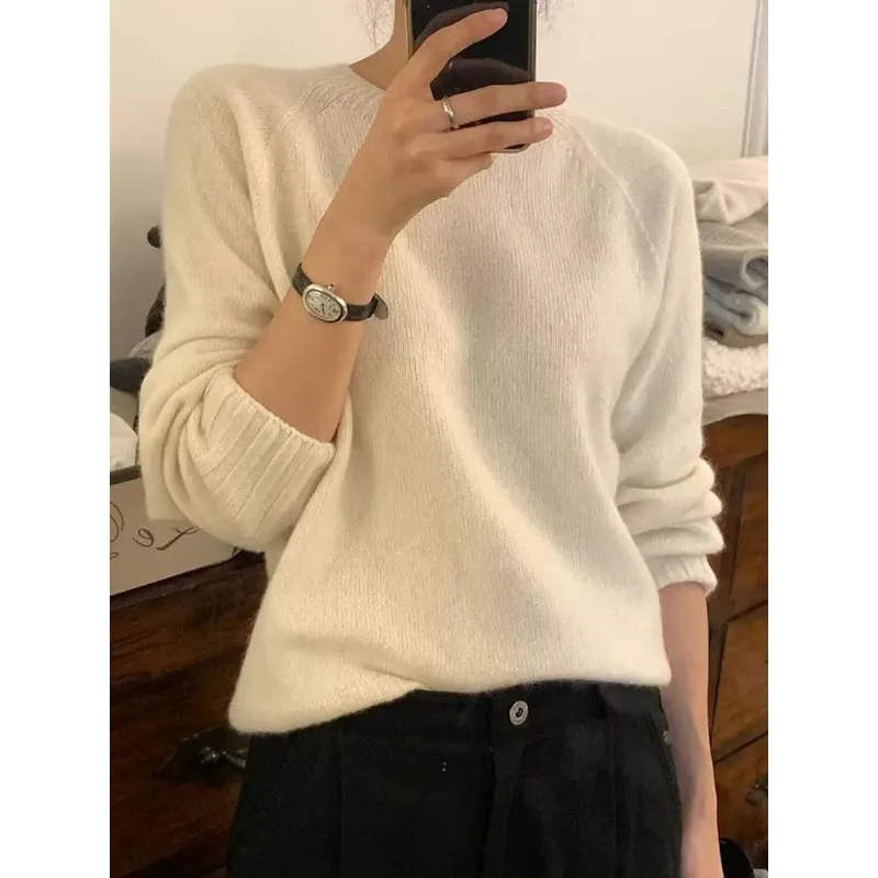 

High Quality Wool Sweater Knitted Solid Color Casual Pullovers O-Neck Women New Loose Knit Tops Comfortable Soft Winter Clothes