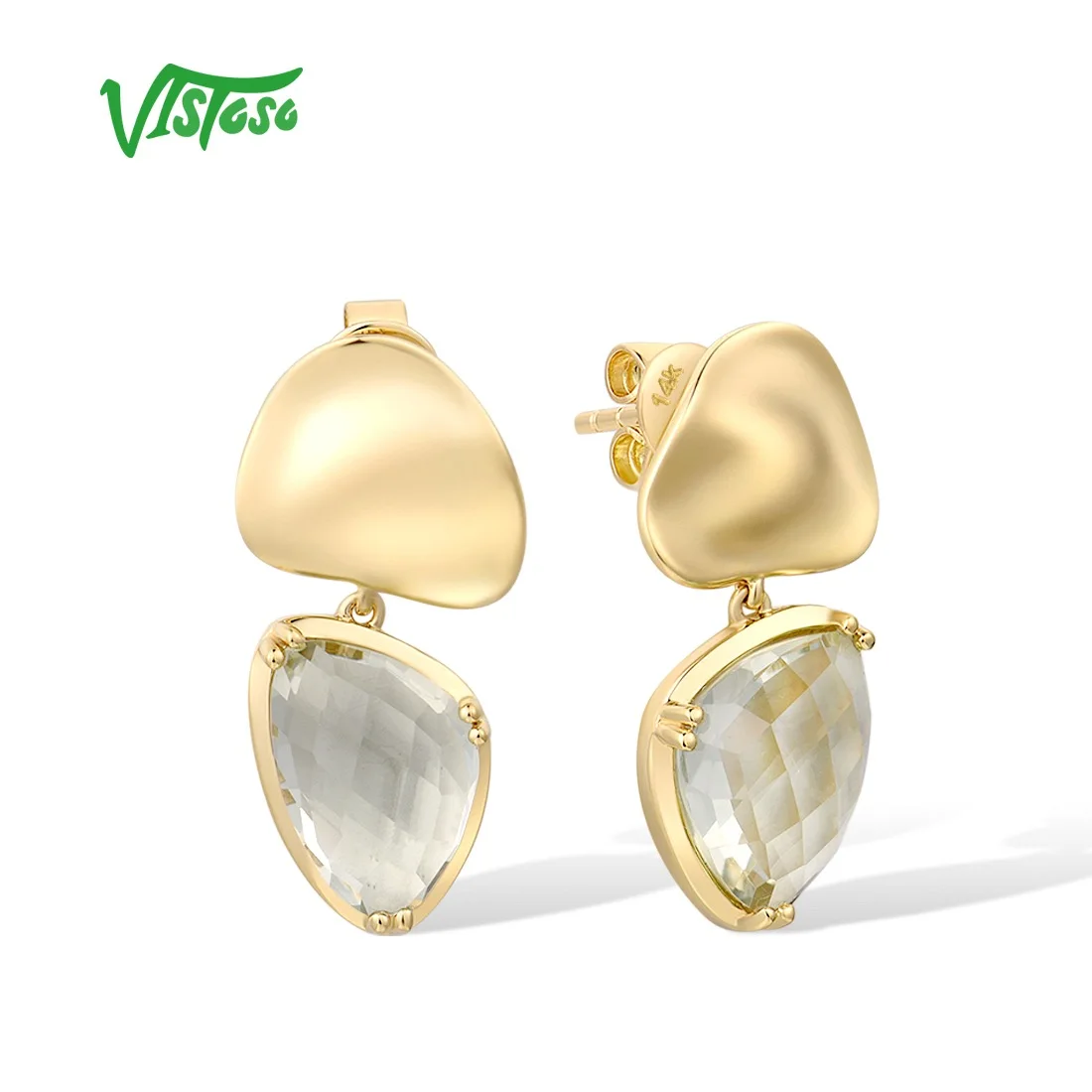 

Женские Золотые сережки с зеленым аметистом VISTOSO, желтое золото 14 к 585 пробы, уникальные элегантные модные ювелирные украшения из драгоценных камней