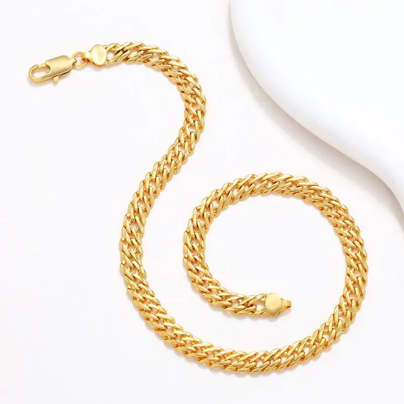 XP Jewelry --( 50 cm x  9 mm )  24 K Pure Gold Plated Weave Chain Necklaces For Men Women Fashion Jewelry