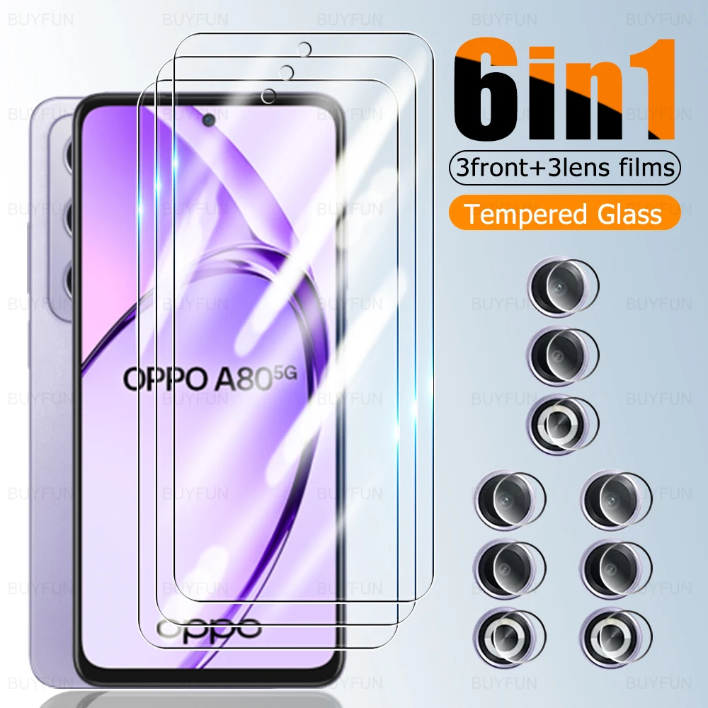 6in1 9H Tempered Glass For Oppo A80 5G 2024 6.67 inches Case Lens Protector Opo Appo A 80 80A OppoA80 CPH2639 Protective Film