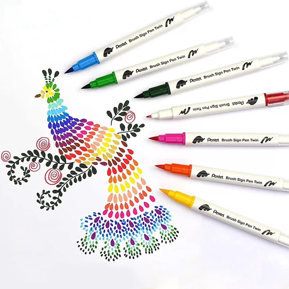 Japanese Pentel Double-ended Highlighter SESW30C Colored Brush Pen Drawing Graffiti Outlining Cute Art Supplies Stationery