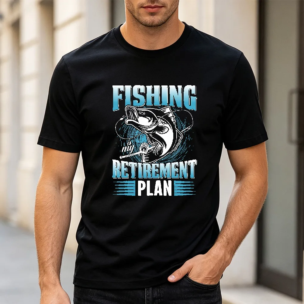 FISHING IS MY RETIREMENT PLAN Graphic Mens Breathable Crew Neck Tee Cool Bass Fish Graphic Print Fisher Lover Daily Men Clothing