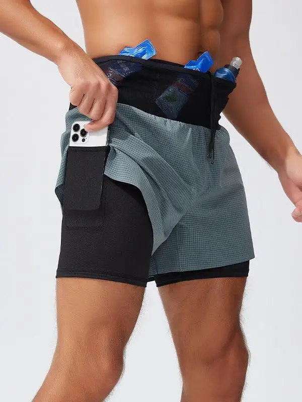 High Waist Running Shorts Breathable Polyester Fiber Marathon Training Pants Quick Dry Double Layer Men's Sport Shorts