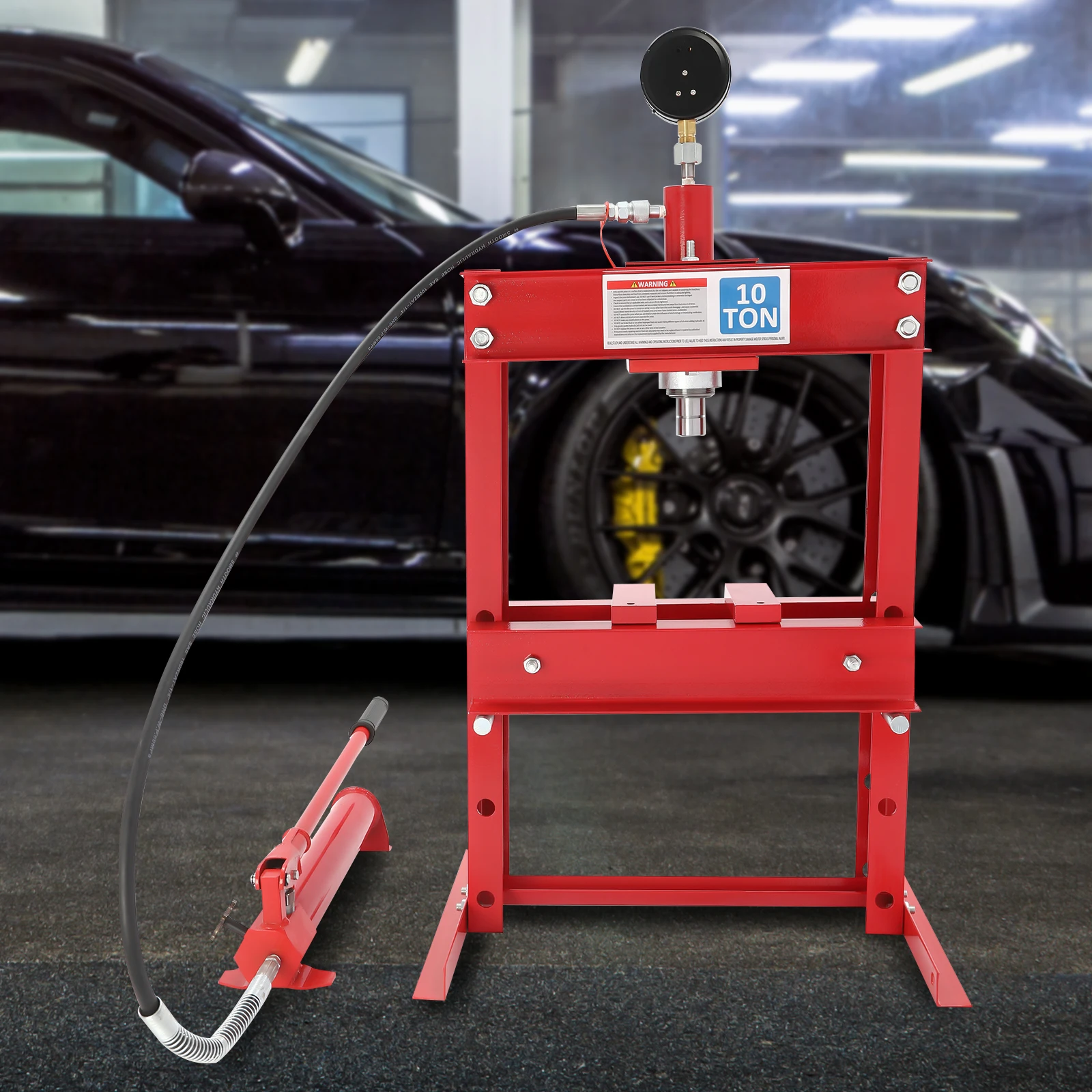 10T Hydraulic Benchtop Press, 22046.23lbs Max Pressure, 3-Level Height Adjustment, for Auto Repair, Metalworking, H-Structure