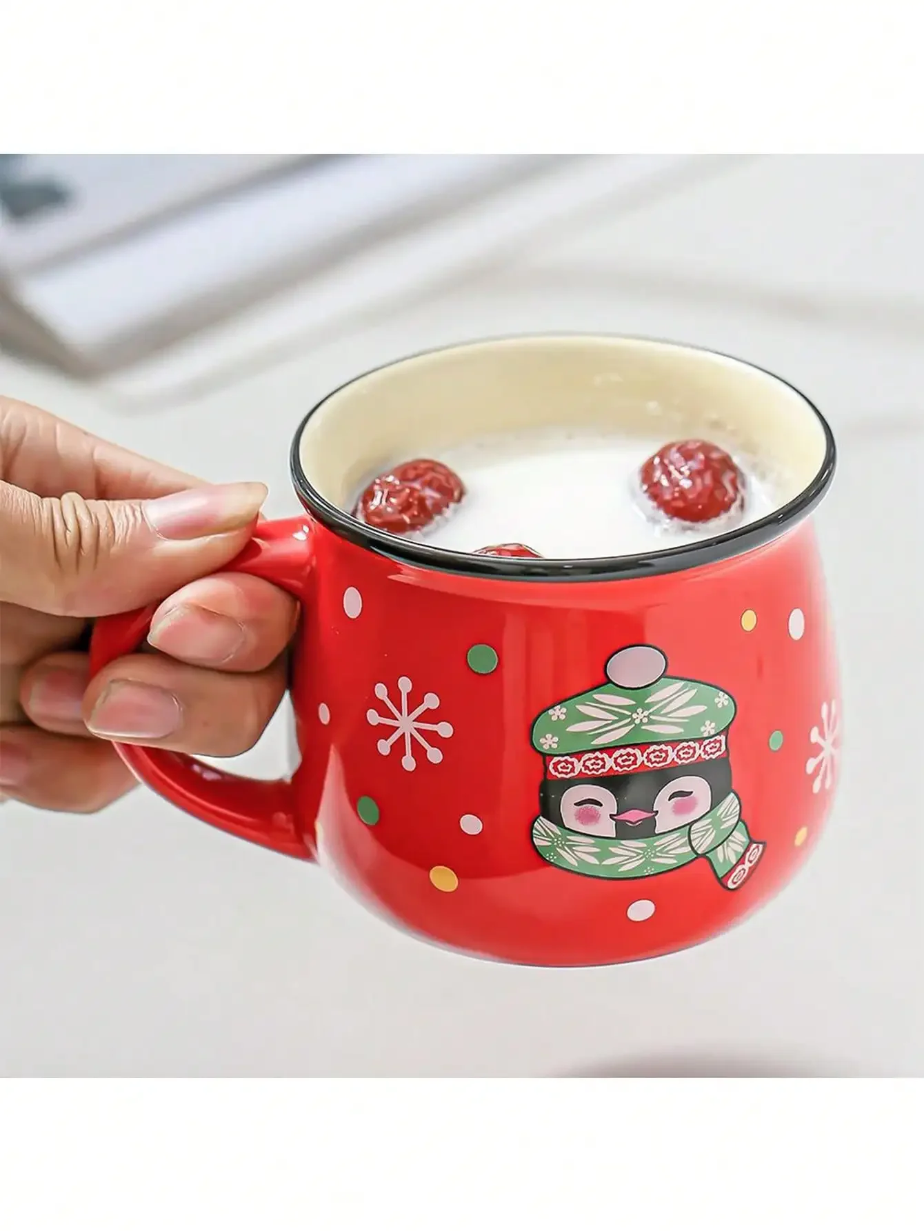 1pc Ceramic Christmas Cartoon Mug Easy To Clean Cute Family Milk Cup Coffee Cup Christmas Gift