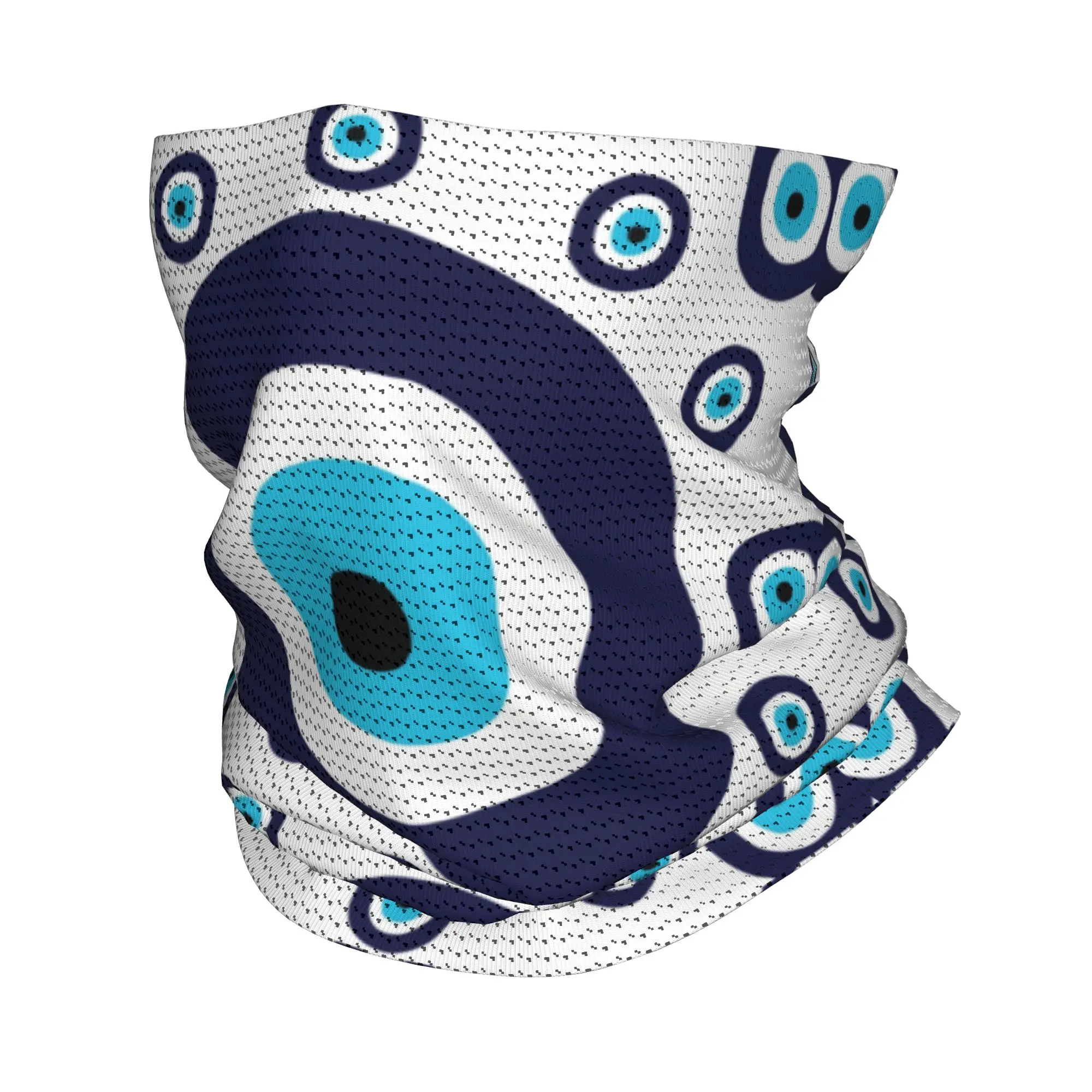 

Navy Blue And Aqua Nazar Evil Eye Lucky Charm Pattern Bandana Neck Gaiter Face Scarf Cover Amulet Boho Headband Tube Balaclava