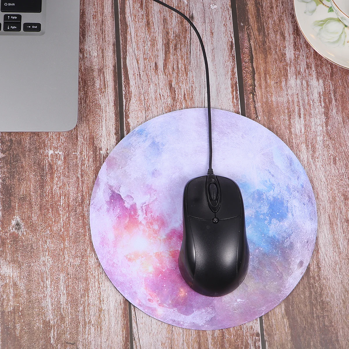แผ่นรองเมาส์สกายเมาส์ดีไซน์ดวงจันทร์สีรุ้งแบบกลมแผ่นรองเมาส์สำหรับเล่นเกมยางกันลื่นสำหรับอุปกรณ์คอมพิวเตอร์โฮมออฟฟิศ