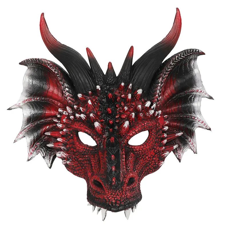 Red Devil Masks Horns Scary Horror Hornghost Ram Half Party Props Costume Dragon Face Cosplaycostumes