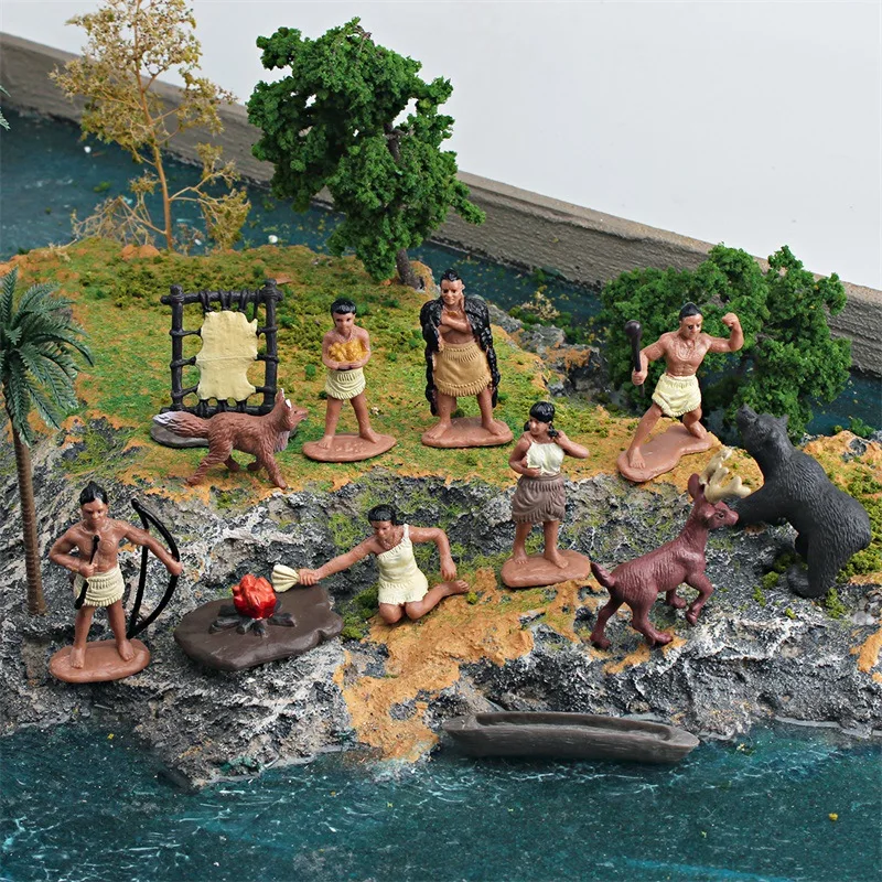 Simulated Powhatan Mini Indian Model Set Campfire Chief Powhatan Warrior Primitive Man Sand Table Miniatures Display Decoration