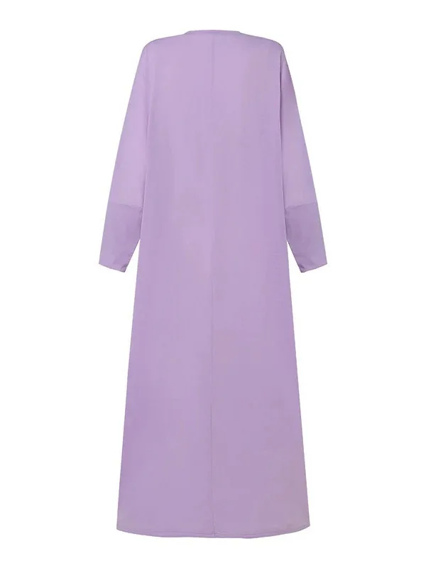 Women's Long Sleeve Round Neck Dress, Muslim Robe, Islamic Clothing, Loose, Monochromatic, Ramadan, Morocco, Luxury Fashion